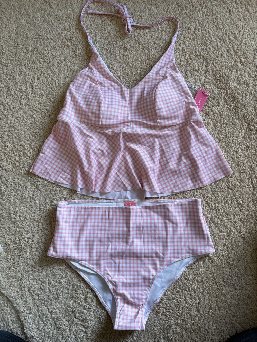 NWT Simply Southern Pink Gingham Tankini 2 Piece Bathing Suit Set